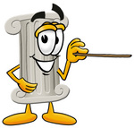 Clip Art Graphic of a Pillar Cartoon Character Holding a Pointer Stick