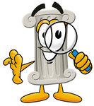 Clip Art Graphic of a Pillar Cartoon Character Looking Through a Magnifying Glass
