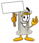 Clip Art Graphic of a Pillar Cartoon Character Holding a Blank Sign