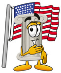 Clip Art Graphic of a Pillar Cartoon Character Pledging Allegiance to an American Flag