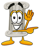 Clip Art Graphic of a Pillar Cartoon Character Waving and Pointing