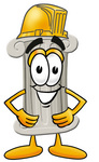 Clip Art Graphic of a Pillar Cartoon Character Wearing a Hardhat Helmet