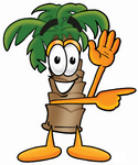 Clip Art Graphic of a Tropical Palm Tree Cartoon Character Waving and Pointing