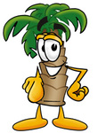 Clip Art Graphic of a Tropical Palm Tree Cartoon Character Pointing at the Viewer