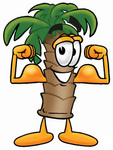 Clip Art Graphic of a Tropical Palm Tree Cartoon Character Flexing His Arm Muscles