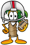 Clip Art Graphic of a Tropical Palm Tree Cartoon Character in a Helmet, Holding a Football