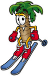 Clip Art Graphic of a Tropical Palm Tree Cartoon Character Skiing Downhill