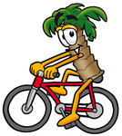 Clip Art Graphic of a Tropical Palm Tree Cartoon Character Riding a Bicycle