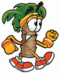 Clip Art Graphic of a Tropical Palm Tree Cartoon Character Speed Walking or Jogging
