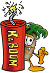 Clip Art Graphic of a Tropical Palm Tree Cartoon Character Standing With a Lit Stick of Dynamite