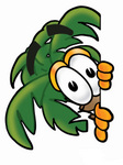 Clip Art Graphic of a Tropical Palm Tree Cartoon Character Peeking Around a Corner