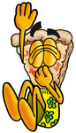 Clip Art Graphic of a Cheese Pizza Slice Cartoon Character Plugging His Nose While Jumping Into Water