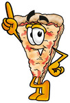 Clip Art Graphic of a Cheese Pizza Slice Cartoon Character Pointing Upwards