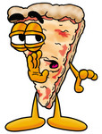 Clip Art Graphic of a Cheese Pizza Slice Cartoon Character Whispering and Gossiping