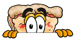 Clip Art Graphic of a Cheese Pizza Slice Cartoon Character Peeking Over a Surface