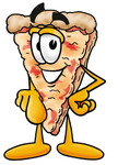 Clip Art Graphic of a Cheese Pizza Slice Cartoon Character Pointing at the Viewer