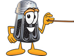 Clip Art Graphic of a Ground Pepper Shaker Cartoon Character Holding a Pointer Stick