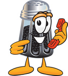Clip Art Graphic of a Ground Pepper Shaker Cartoon Character Holding a Telephone