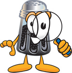 Clip Art Graphic of a Ground Pepper Shaker Cartoon Character Looking Through a Magnifying Glass