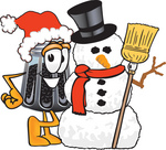 Clip Art Graphic of a Ground Pepper Shaker Cartoon Character With a Snowman on Christmas