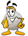 Clip Art Graphic of a White Soccer Ball Cartoon Character Pointing at the Viewer
