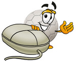 Clip Art Graphic of a White Soccer Ball Cartoon Character With a Computer Mouse
