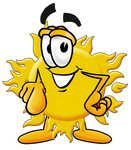 Clip Art Graphic of a Yellow Sun Cartoon Character Pointing at the Viewer