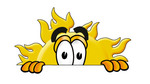 Clip Art Graphic of a Yellow Sun Cartoon Character Peeking Over a Surface