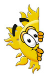 Clip Art Graphic of a Yellow Sun Cartoon Character Peeking Around a Corner