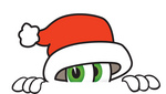 Clip Art Graphic of a Santa Claus Cartoon Character Peeking Over a Surface
