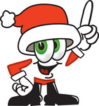 Clip Art Graphic of a Santa Claus Cartoon Character Pointing Upwards