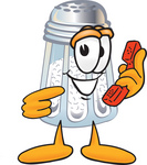 Clip Art Graphic of a Salt Shaker Cartoon Character Holding a Telephone