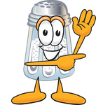 Clip Art Graphic of a Salt Shaker Cartoon Character Waving and Pointing