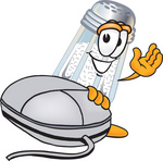 Clip Art Graphic of a Salt Shaker Cartoon Character With a Computer Mouse