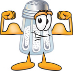 Clip Art Graphic of a Salt Shaker Cartoon Character Flexing His Arm Muscles