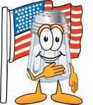 Clip Art Graphic of a Salt Shaker Cartoon Character Pledging Allegiance to an American Flag