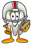 Clip Art Graphic of a Human Molar Tooth Character in a Helmet, Holding a Football