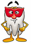 Clip Art Graphic of a Human Molar Tooth Character Wearing a Red Mask Over His Face