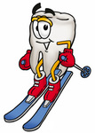 Clip Art Graphic of a Human Molar Tooth Character Skiing Downhill