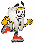 Clip Art Graphic of a Human Molar Tooth Character Roller Blading on Inline Skates