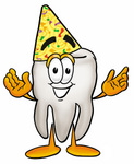 Clip Art Graphic of a Human Molar Tooth Character Wearing a Party Hat