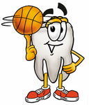 Clip Art Graphic of a Human Molar Tooth Character Spinning a Basketball on His Finger
