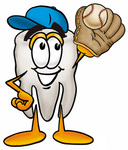 Clip Art Graphic of a Human Molar Tooth Character Catching a Baseball With a Glove