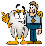 Clip Art Graphic of a Human Molar Tooth Character Talking to a Business Man