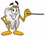 Clip Art Graphic of a Human Molar Tooth Character Holding a Pointer Stick