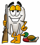 Clip Art Graphic of a Human Molar Tooth Character Duck Hunting, Standing With a Rifle and Duck