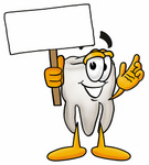 Clip Art Graphic of a Human Molar Tooth Character Holding a Blank Sign