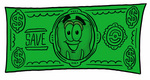Clip Art Graphic of a Human Molar Tooth Character on a Dollar Bill