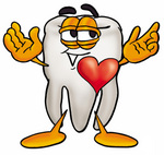 Clip Art Graphic of a Human Molar Tooth Character With His Heart Beating Out of His Chest