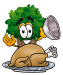 Clip Art Graphic of a Tree Character Serving a Thanksgiving Turkey on a Platter